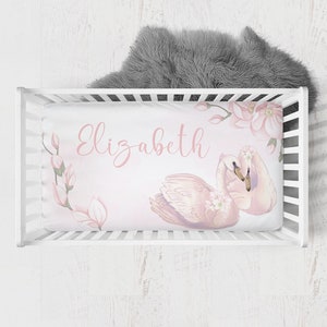 Swan Crib Sheet Personalized, Crib Sheets Girl, Swan Crib Bedding, Baby Girl Crib Bedding, Soft Pink Crib Sheet, Girl Crib Sheets With Name