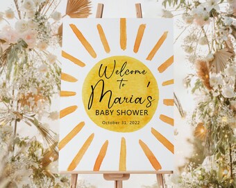 Sunshine Baby Shower Welcome Sign, Boho Baby Shower Decorations, A Little Ray Of Sunshine Baby Shower Decor, Baby Shower Sign Welcome Poster