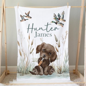 Personalized Mallard Duck Baby Blanket, Mallard Duck Crib Bedding Boy, Duck Hunting Nursery, Baby Shower Gift, Hunting Dog Baby Boy Blanket