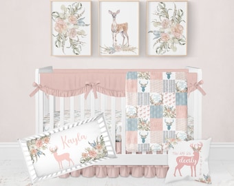 Woodland Baby Girl Bedding, Baby Girl Deer Crib Bedding Set, Girl