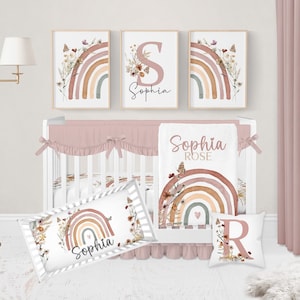 Boho Crib Bedding Set Girl, Baby Girl Bedding Set, Boho Baby Bedding Crib Sets Girl, Wildflower Nursery Bedding, Boho Rainbow Nursery Decor