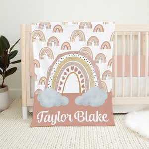 Personalized Rainbow Baby Blanket, Gender Neutral, Baby Name Blanket, Baby Shower Gift, Rainbow Crib Bedding, Rainbow Baby, New Baby Gift