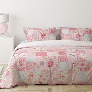 Chic Bedding Set Floral, Pink Floral Duvet Cover, Pink Rose Bedding Preppy, Dorm Bedding, Pink Duvet Set Twin, Queen, King, Pastel Comforter