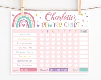 Editable Rainbow Reward Chart, Girl Rainbow Behavior Chart Printable, Pastel Rainbow Daily Chore Chart For Kids, Digital Template, Download