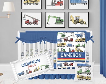 Baby Boy Crib Bedding Set, Construction Crib Bedding, Truck Crib Bedding, Crib Sheets, Transportation Nursery, Construction Vehicle Prints