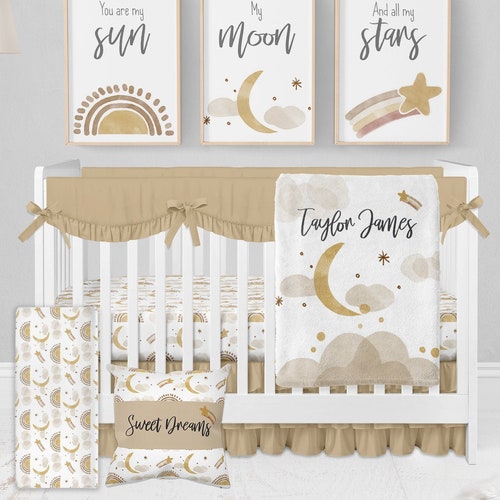 Neutral Crib Bedding Set Moon and Stars Crib Bedding Gender Etsy