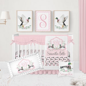 Baby Girl Crib Bedding Set, Mallard Duck Crib Bedding Pink, Baby Girl Duck Hunting Nursery Decor, Mallard Duck Nursery, Duck Baby Bedding