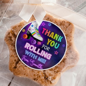 Roller Skating Birthday Favor Stickers, Glow Skating Birthday Favor Tag, Thank You Sticker, Girls Skating Birthday Party Favor Labels RS1