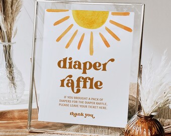 Sun Diaper Raffle Sign, Here Comes The Son Baby Shower Sign Boy, Boho Sunshine Baby Shower Game Sign, Printable Sign, Instant Download, SBS2