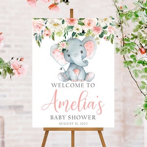 Elephant Baby Shower Sign, Baby Shower Welcome Sign, Elephant Baby Shower Decorations, Baby Girl Baby Shower Yard Sign, Foam Board Sign PFE1