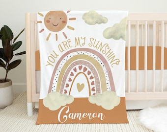 Personalized Rainbow Baby Blanket, You Are My Sunshine Blanket - Main Image
