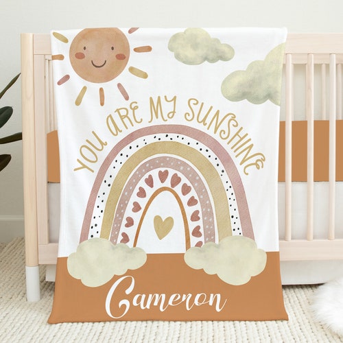 Personalized Rainbow Baby Blanket Neutral Baby Name Blanket Etsy