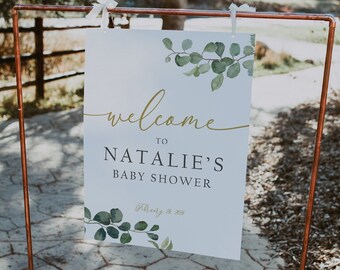 Greenery Baby Shower Welcome Sign, Eucalyptus Welcome Poster, Greenery Baby Shower Decorations, Neutral Baby Shower Sign, Foam Board, GBS6