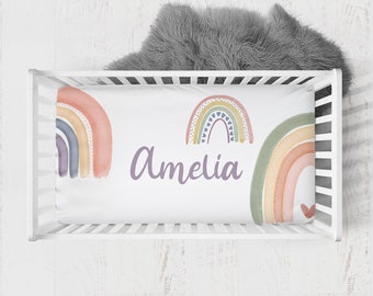 Personalized Rainbow Crib Sheet, Rainbow Crib Bedding, Rainbow Nursery, Rainbow Baby Bedding, Crib Sheets Girl, Baby Girl Crib Bedding