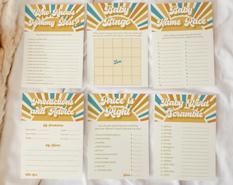 Sonnenschein-Baby-Dusche-Spiele Bundle, hier kommt der Sohn-Baby-Dusche-Bundle Boy, Boho Sun-Baby-Dusche-Spiele printable, Instant Download, RSB1