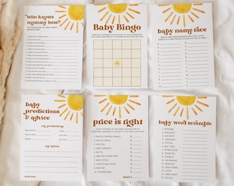 Boho Sun Baby Shower Games Bundle, Sunshine Baby Shower Bundle, Baby Shower Games Printable Download, Here Comes The Sun Baby Shower, SBS2