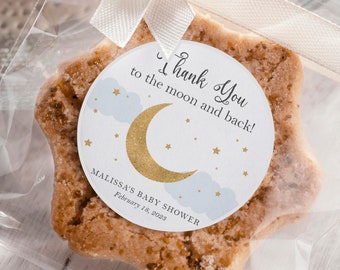 Moon Baby Shower Favor Labels, Thank You Stickers, Twinkle Twinkle Little Star Favors, Moon And Stars Baby Shower Boy, Baby Shower Labels