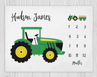 Tractor Milestone Blanket, Boy Milestone Blanket, Baby Shower Gift, Baby Month Blanket, Personalized Tractor Baby Blanket, Monthly Blanket