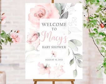 Floral Baby Shower Welcome Sign, Girl Baby Shower Sign, Baby Shower Poster, Baby Shower Decorations Girl, Pink Baby Shower Welcome Poster