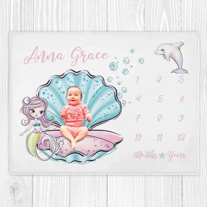 Mermaid Milestone Blanket, Personalized Baby Girl Milestone Blanket, Baby Month Blanket, Baby Shower Gift, Baby Monthly Milestone Blanket