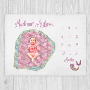 Mermaid Milestone Blanket, Girl Milestone Blanket, Baby Shower Gift, Baby Month Blanket Mermaid Baby Blanket, Personalized Monthly Milestone