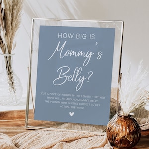 How Big Is Mommy's Belly Game, Oh Boy Minimalist Baby Shower Game Sign, How Big Is Her Belly, Boho Boy Blue Baby Shower Games Printable, OB1