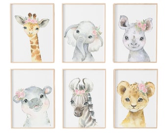 Animal Nursery Prints,  Baby Animal Prints for Nursery, Printable Wall Art, Nursery Wall Art Set Girl Nursery Decor, Nursery Art Prints Girl