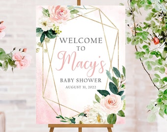 Floral Baby Shower Welcome Sign, Girl Baby Shower Sign, Baby Shower Poster Printed, Floral Baby Shower Decorations Girl, Pink Welcome Poster