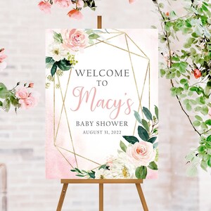 Floral Baby Shower Welcome Sign, Girl Baby Shower Sign, Baby Shower Poster Printed, Floral Baby Shower Decorations Girl, Pink Welcome Poster