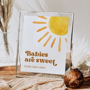 Sun Baby Shower Babies Are Sweet Sign, Here Comes The Son Baby Shower Treat Sign, You Are My Sunshine Baby Shower Decorations Printable SBS1