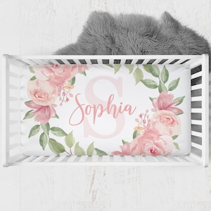 Floral Crib Sheets, Custom Crib Sheet, Personalized Floral Crib Sheet, Pink Floral Crib Sheet, Baby Girl Crib Sheet, Floral Crib Bedding