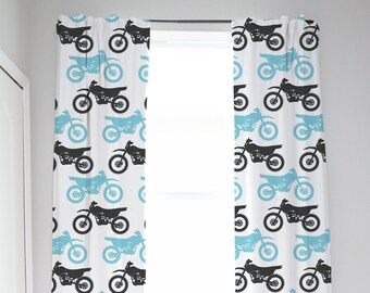 Motocross Curtains, Motocross Decor, Motocross Nursery, Boy Window Curtains, Blackout Curtains Nursery Boy, Dirt Bike Curtains, Aqua Blue