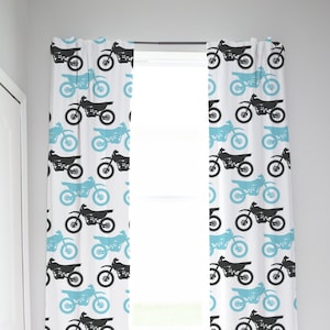 Motocross Curtains, Motocross Decor, Motocross Nursery, Boy Window Curtains, Blackout Curtains Nursery Boy, Dirt Bike Curtains, Aqua Blue