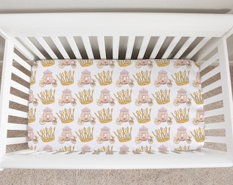 Princess Crib Sheet, Princess Crib Bedding, Crib Sheets Girl, Princess Nursery, Baby Girl Crib Bedding, Pink, Gold, Toddler Princess Bedding