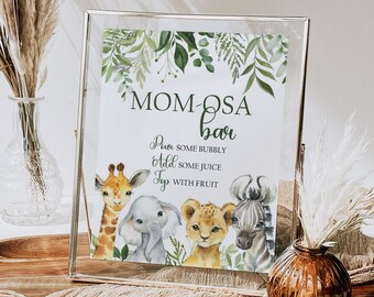Momosa Bar Sign, Safari Animals Baby Shower Sign, Jungle Baby Shower Decor, Safari Baby Shower Mimosa Sign Printable Instant Download, SAB1
