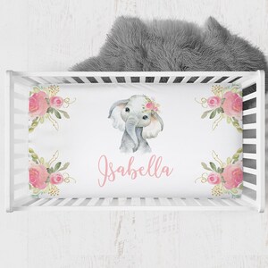 Floral Elephant Crib Sheet, Custom Crib Sheet, Elephant Nursery, Floral Crib Bedding, Floral Elephant, Girl Crib Sheets, Floral Crib Sheets