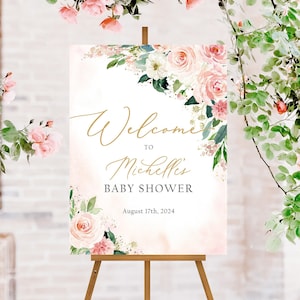 Floral Baby Shower Sign Girl, Floral Baby Shower Welcome Sign, Girl Baby Shower Decor, Blush Pink Floral Welcome Sign, Baby Shower Poster