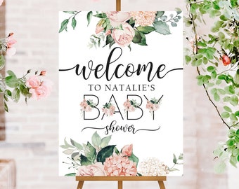 Floral Baby Shower Welcome Sign, Baby Shower Sign, Girl Baby Shower Poster Printed, Floral Girl Baby Shower Decorations, Pink Welcome Poster