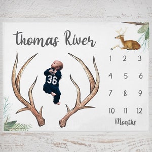 Deer Milestone Blanket, Milestone Blanket Boy, Baby Boy Milestone Blanket, Woodland Baby Milestone Blanket, Baby Age Blanket, New Baby Gift