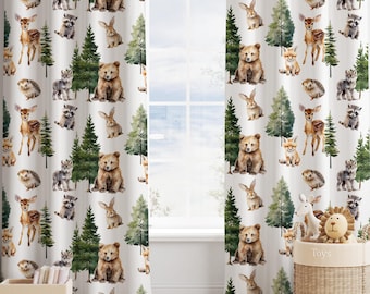 Gardiner med skogsdjur för barnrum, gardin med pojkrum, dekoration med skogsdjur för barnrum, gardiner med skogsdjur för barnrum, mörkläggningsgardiner för barnrum