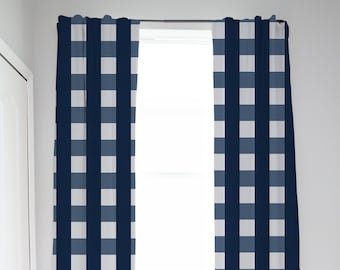 Blue Plaid Nursery Curtains, Baby Boy Nursery Curtains, Blackout Curtains Nursery, Navy Blue Nursery, Woodland Nursery Curtains Blackout
