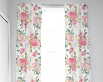 Pink Floral Nursery Curtains, Baby Girls Nursery Curtains, Blackout Curtains Nursery, Floral Nursery Curtains Blackout, Pink and Gold Floral