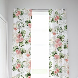 Pink Floral Safari Nursery Curtains, Girl Nursery Curtains, Blackout Curtains Nursery, Safari Nursery, Tropical Floral Curtains Blackout