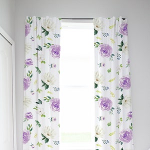 Purple Floral Window Curtains, Watercolor Floral Nursery, Girl Nursery Curtains, Blackout Curtains Nursery, Floral Nursery Curtains Blackout