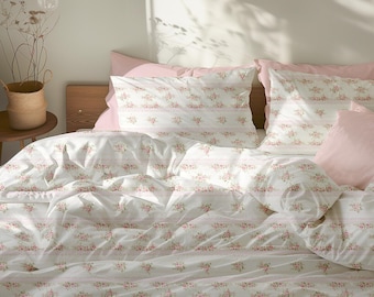 Juego de cama con flores rosas, ropa de cama con flores rosas, ropa de cama para dormitorio, juego de funda nórdica rosa, edredón con flores rosas tamaño queen, twin, king, edredón con flores lindo