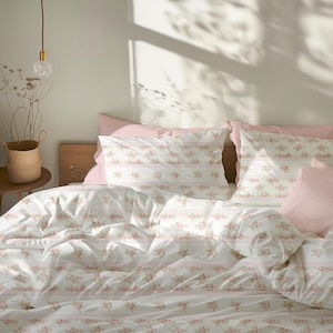 Pink Floral Bedding Set, Pink Flower Bedding, Dorm Bedding, Pink Duvet Cover Set, Pink Floral Comforter Queen, Twin, King, Flower Duvet Cute
