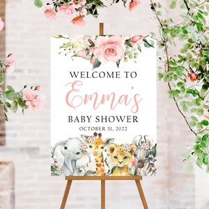 Jungle Baby Shower Welcome Sign, Girl Safari Animals Baby Shower Sign, Baby Girl Shower, Safari Baby Shower Decorations, Baby Shower Poster