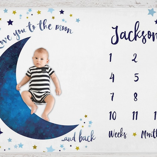 Personalized Baby Milestone Blanket Moon Stars Baby Month Etsy