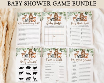 Woodland Baby Shower Games Bundle, Printable Baby Shower Games Pack, Woodland Baby Shower Bundle Boy, Woodland Animals Baby Shower Game WS1