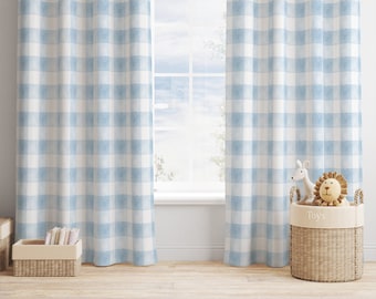 Blue Gingham Curtains, Blue Nursery Decor Boy, Baby Boy Nursery Curtains, Blackout Curtains Nursery, Baby Boy Nursery Decor, Gingham Nursery